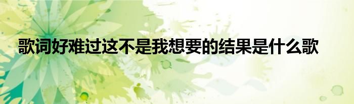 歌词好难过这不是我想要的结果是什么歌