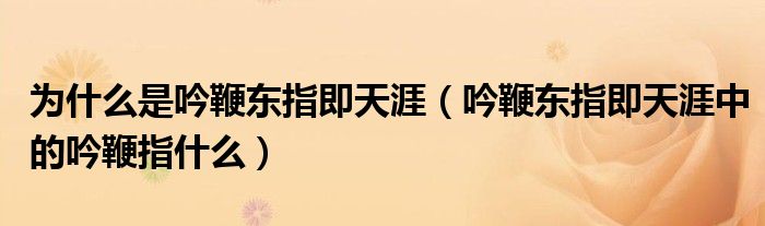 为什么是吟鞭东指即天涯(吟鞭东指即天涯中的吟鞭指什么)